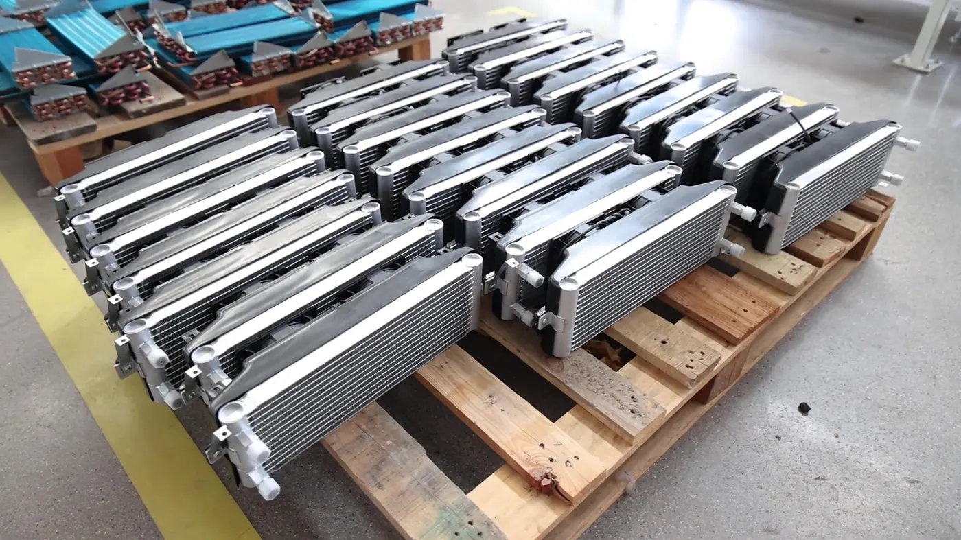 Heat-exchanger cores staged for production