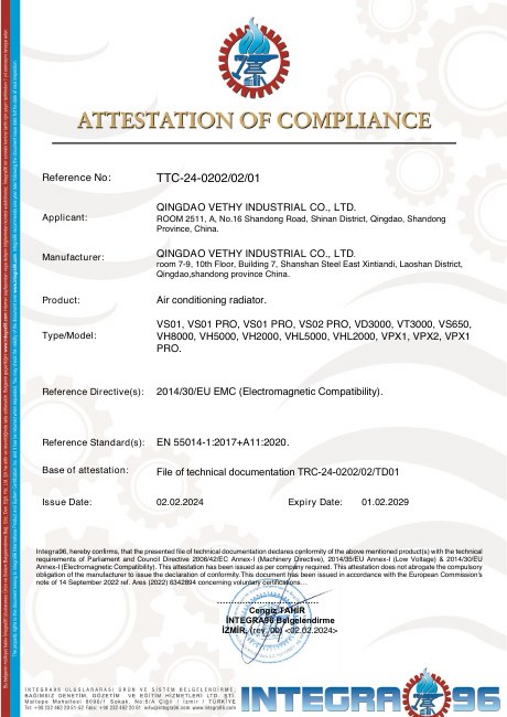 Original CE / EMC attestation